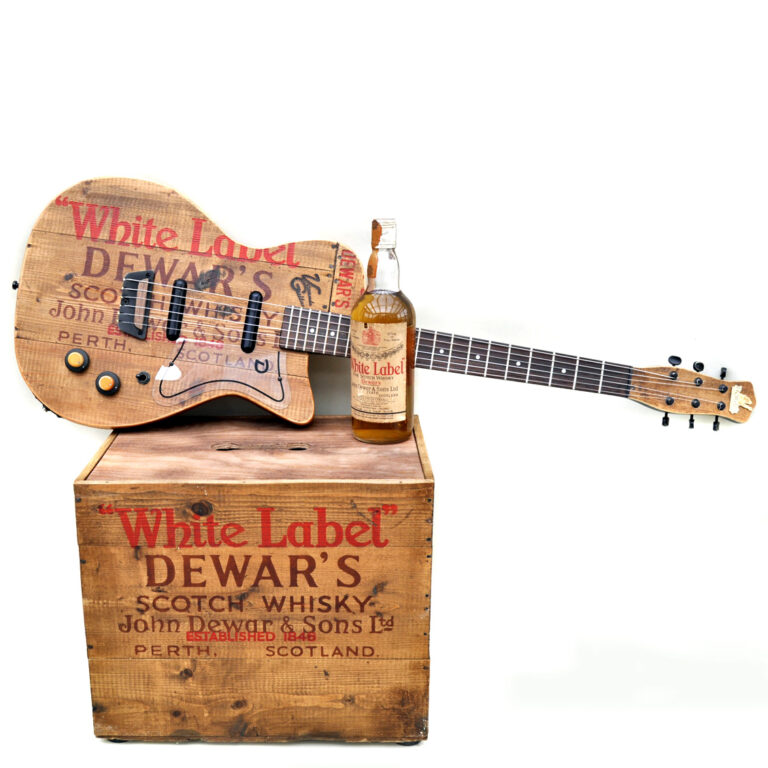 1950 Dewar's crate and guitar